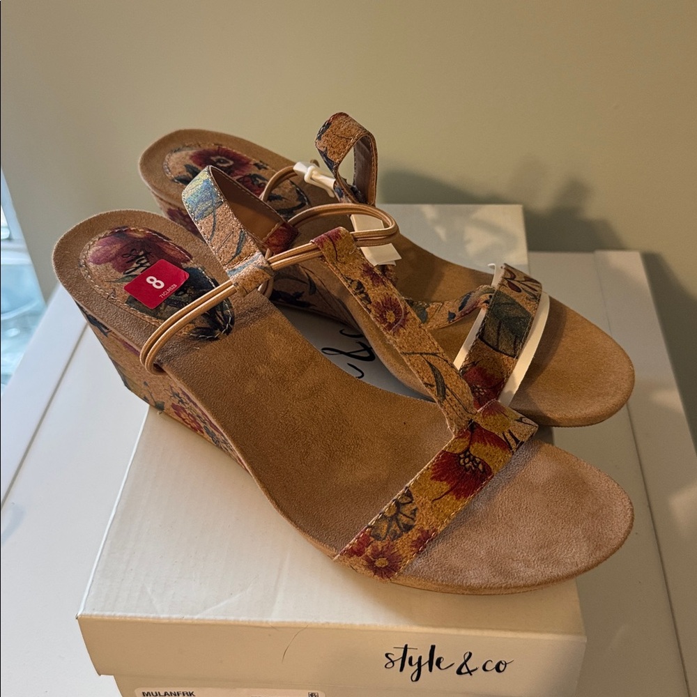 Style & Co Floral Print Cork Wedge Sandals